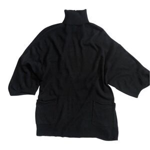 Smitten Open Back Black Button Turtleneck Short Sleeve Sweater Large